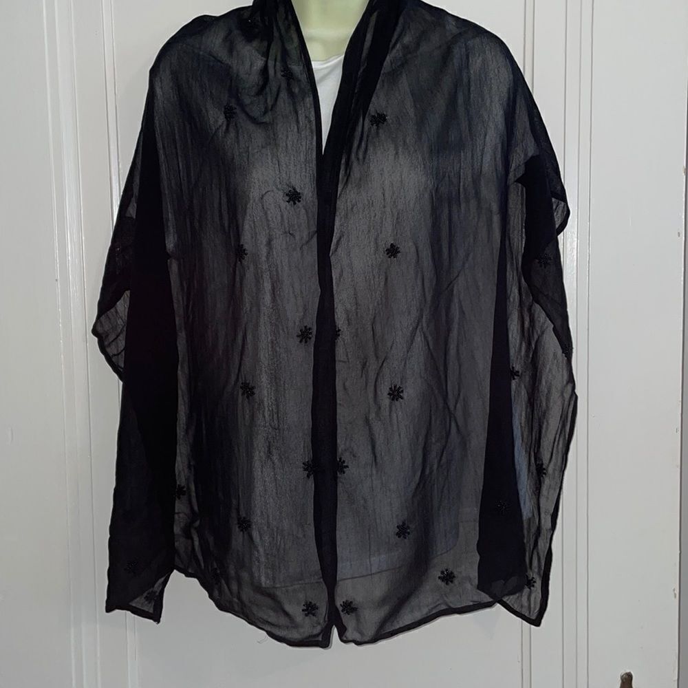 Black chiffon polyester shawl/wrap with black beads